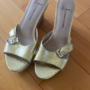 None West Gold tote and small bag and Gold wedges Lisa for Donald Pliner